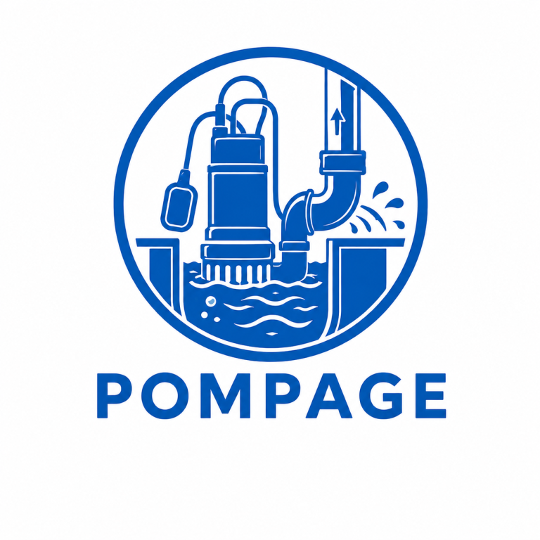 Pompage Beausset Cadière Castellet Evenos Saint-Cyr Sanary Six-fours Bandol Illustration d'une pompe à eau avec des tuyaux et des éclaboussures, couleur bleue.